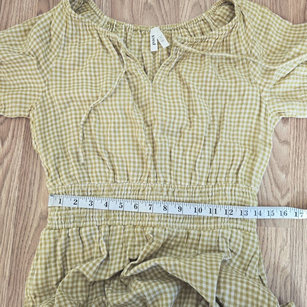 Pact Gingham Midi Dress Sz M Coastal Double Gauze Boho Olive Green Gold Cotton - Picture 11 of 12